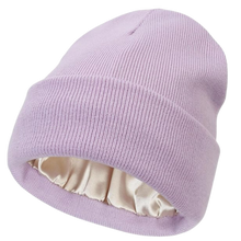 Cargar imagen en el visor de la galería, Gorro de punto con forro de satén -Morado - Ozerty
